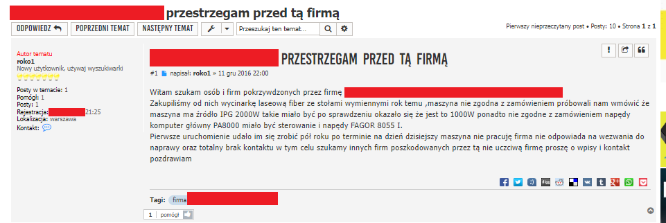 firma dostarczyła nie to źródło lasera